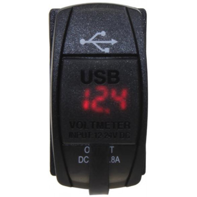 2x USB zásuvka "Rocker" s voltmetrem, cervena