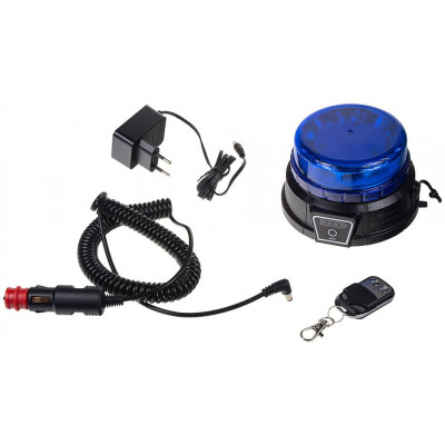 AKU LED maják, 12x3W modrý, dálkové ovládání, magnet